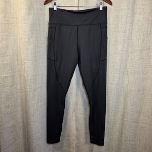 Zyia Active Black High Waist Leggings Women XL 14-16 Side Pockets Stretch Gym